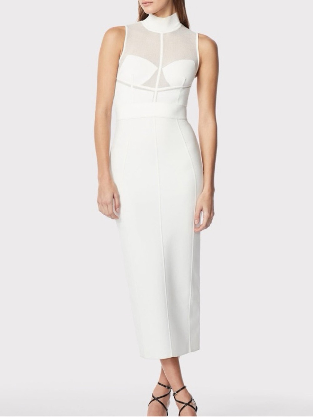 HERVE LEGER 46OPC8472780 Alabaster TEXTURED SHEER BUSTIER GOWN NWT